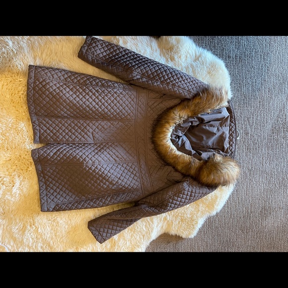 Ivanka Trump Brown Polyester Faux Fur Hood Zip Quilted Hooded Jacket Coat - Picture 14 of 16